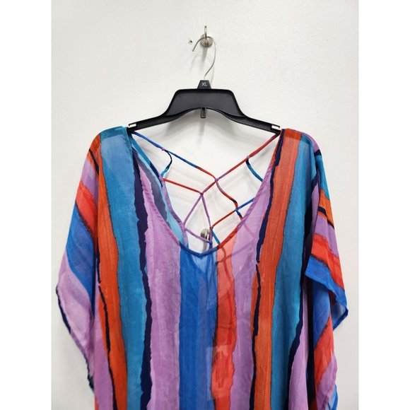 Palisades Beach Club Womens Swimsuit Cover up XL/XXL Red Blue Brushed Stripe NWT - Picture 2 of 8